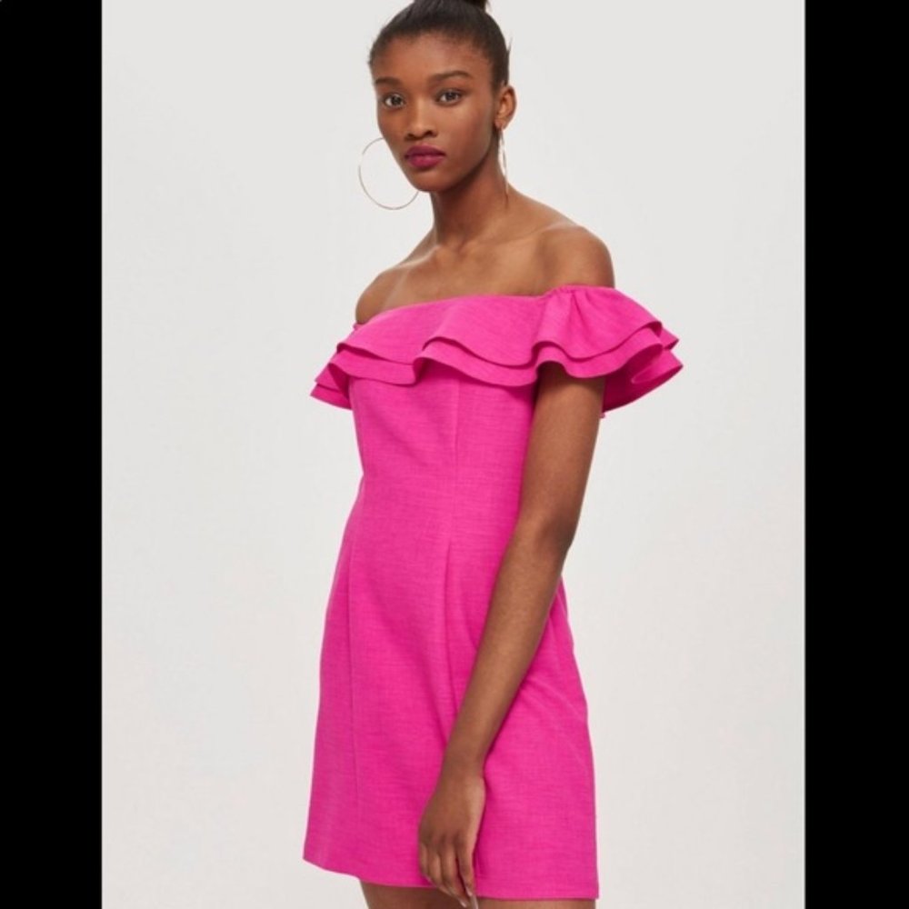 TOPSHOP ruffle mini hot pink dress